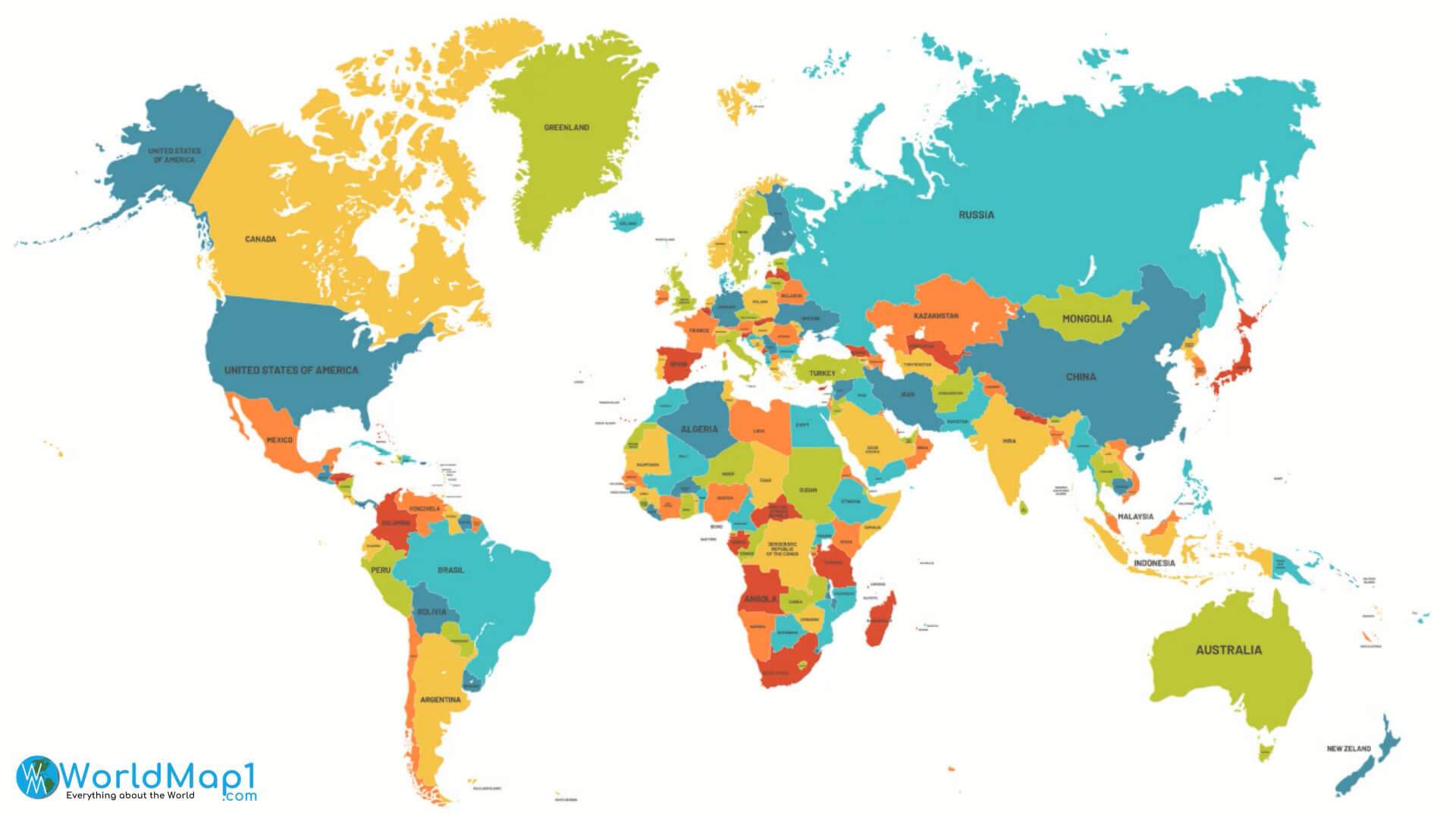 World Map with Australia and Oceania